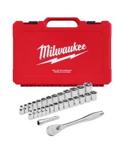 MLW48-22-9088 image(1) - Milwaukee Tool 29pc 3/8" Drive Metric & SAE Ratchet and Socket Set with FOUR FLAT SIDES