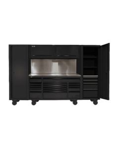 120" RS PRO CTS Roller Cabinet & Side Lockers Combo with Toolboard Backsplash - Black