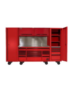 120" RS PRO CTS Roller Cabinet & Side Lockers Combo with Solid Backsplash - Red