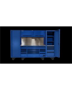 HOMBLCTS12002 image(0) - Homak Manufacturing 120? RS PRO CTS Roller Cabinet & Side Lockers Combo with Toolboard Backsplash - Blue