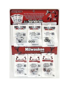 6 Hook Display of Milwaukee and Just Clips Snap rings and o-rings.  1/4" , 3/8" & 1/2" in both sytles