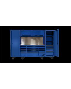 HOMBLCTS12001 image(0) - 120? RS PRO CTS Roller Cabinet & Side Lockers Combo with Solid Backsplash - Blue