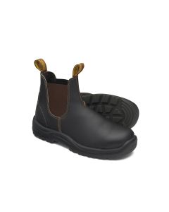BLU172-085 image(0) - Steel Toe Elastic Side Slip-On Boots, Kick Guard, Water Resistant, Stout Brown, AU size 8.5, US size 9.5