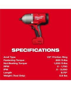 MLW2666-20 image(1) - M18 Brushless 1/2" High Torque Impact Wrench w/ Friction Ring