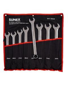 SUN9919MA image(0) - Sunex 8 piece Metric Full Polished V-Groove Combination Wrench Set