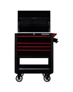 Extreme Tools EX Tool Cart Series 33in W x 23in D 4-Drawer Deluxe Tool Cart with Bumpers, Black with Red Quick Release Drawer Pulls