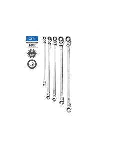 MTNRM6 image(3) - Mountain 5-Piece Metric Double Box Universal Spline Reversible Ratcheting Wrench Set; 8 mm - 19mm, 90 Tooth Design, Long, Flexible, Reversible