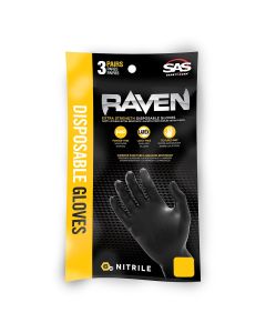 SAS Safety Clipstrip of Raven Black PF Extra-Strength Black Disp. Gloves, L (pk of 25)