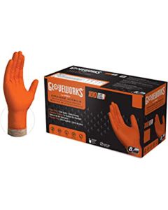 Gloveworks Orange Nitrile Raised Diamond Texture Disposable Gloves, Size Small
