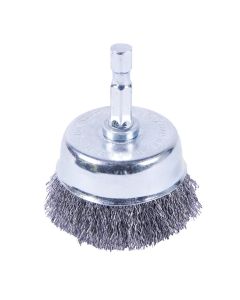Forney Industries Cup Brush Crimped, 2 in x .008 in x 1/4 in Hex Shank