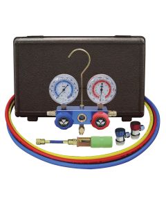 Mastercool Automotive R134a 2-Way Manifold Gauge Set with Mini Dye Injector and Manual Couplers